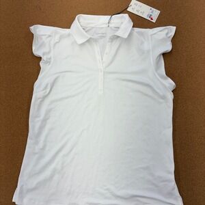 Walter Hagen Womens Large Clubhouse Flutter Sleeve Golf Polo Shirt White New